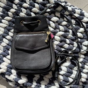 Fossil  Black Leather Crossbody Bag